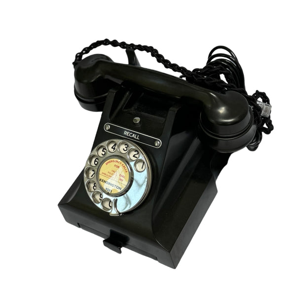 Antique 1940's English GPO ( General Post Office) Call Recall Black Bakelite #300 Series Desk Telephone with a Pull Out Tray