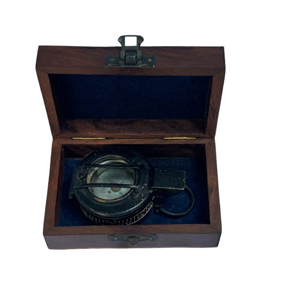 Rare Antique 2nd World War Black 1943 CKC ( Canadian Kodak Company ) British Army Prismatic Marching Compass in a wooden box
