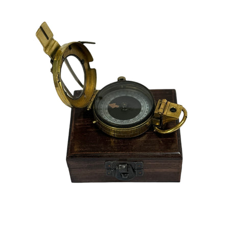 Very Rare Brass Original Antique Pre 2nd World War Brass 1937  J. M GLAUSSER of LONDON British Military Prismatic Marching Compass in a wooden box