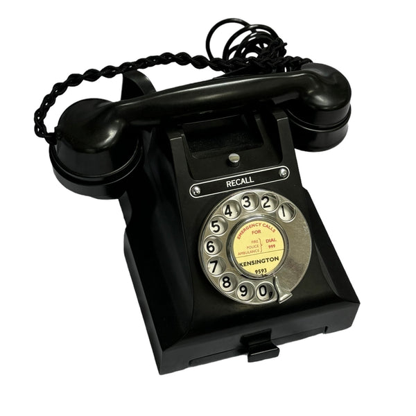 Antique 1940's English GPO ( General Post Office) Call Recall Black Bakelite #300 Series Desk Telephone with a Pull Out Tray