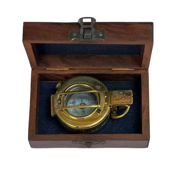 Original Antique E.A.C Australia 2nd World War Brass British / Australian Army Officer’s 1945 Prismatic Compass in a Wooden Box