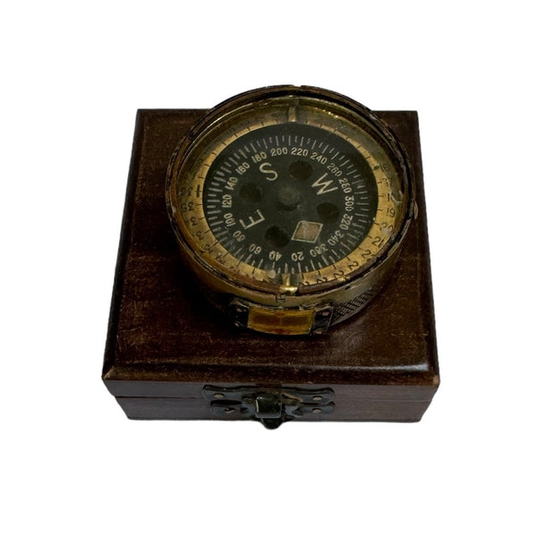 Antique 2nd World War Brass 1946 British Forces Magnetic Training Compass in a wood box
