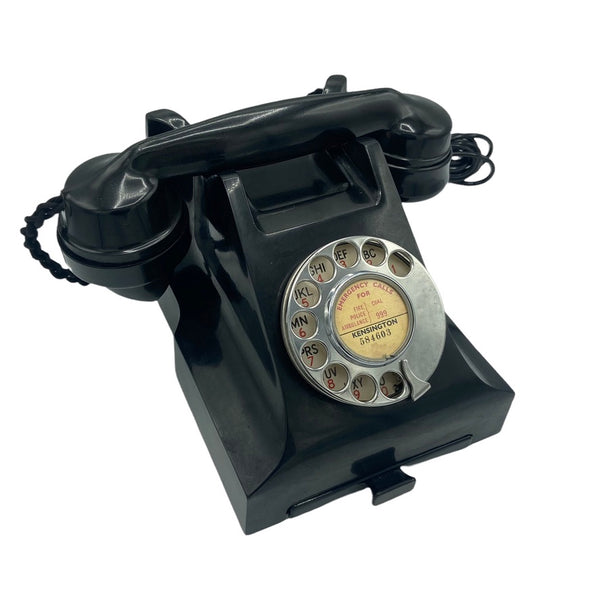 1940's English GPO ( General Post Office ) Black Bakelite #300 Series Desk Telephone with a tray