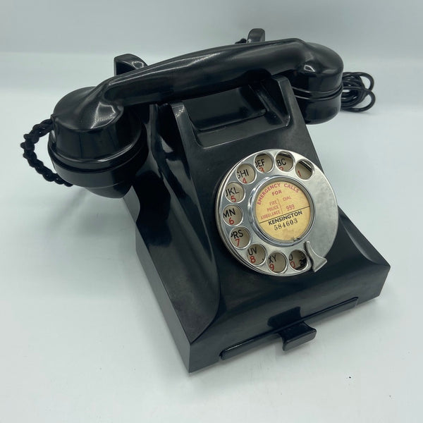 1940's English GPO ( General Post Office ) Black Bakelite #300 Series Desk Telephone with a tray