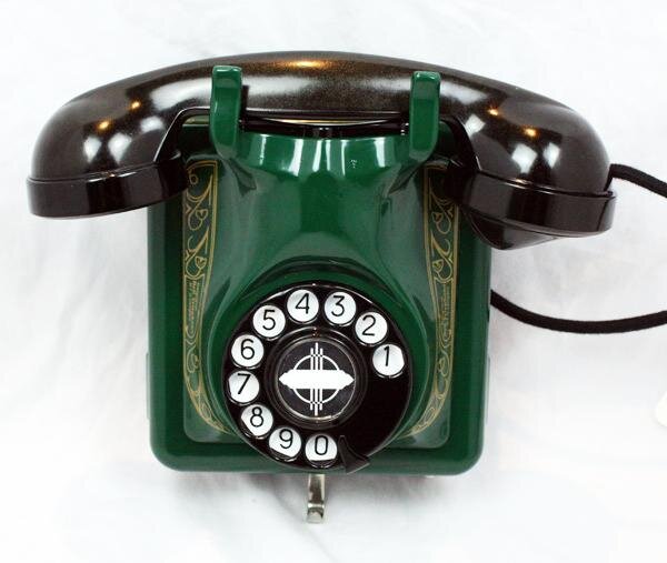 Antique Original Green 1940's Belgium Bell Wall Telephone