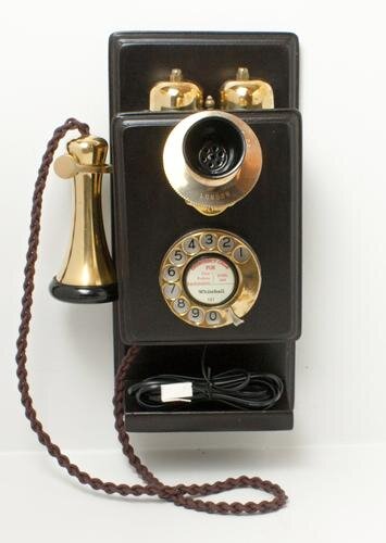 Brass 1930's Style Wooden  Wall Telephone with a Shelf