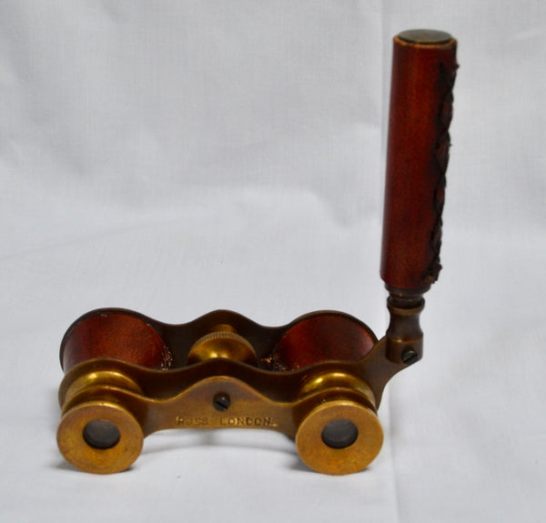 Red Leather Bronze Opera Glasses in a Wood Box