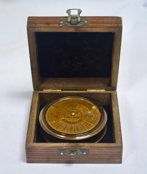 3" Large Black Calendar Compass in a wood box