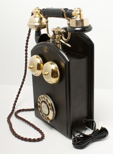 Brass Big Wooden Wall 1930s/40s Style Cradle Telephone