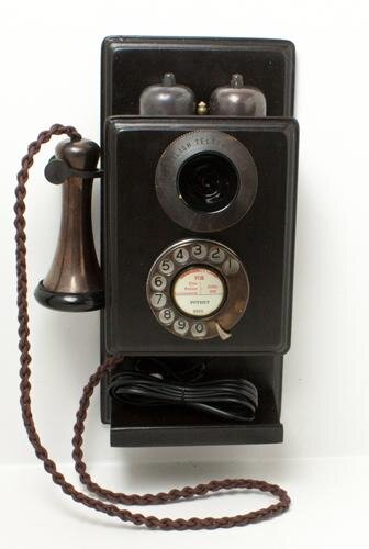 Bronze 1930's Style Wooden  Wall Telephone with a Shelf