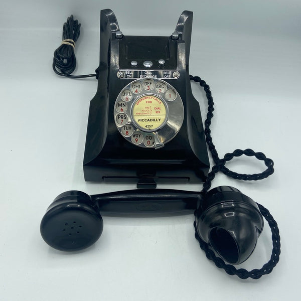 1940's English GPO ( General Post Office ) Black Bakelite #300 Series Desk Telephone Bell On/Off with a Tray