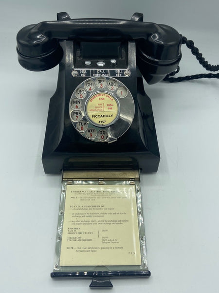 1940's English GPO ( General Post Office ) Black Bakelite #300 Series Desk Telephone Bell On/Off with a Tray