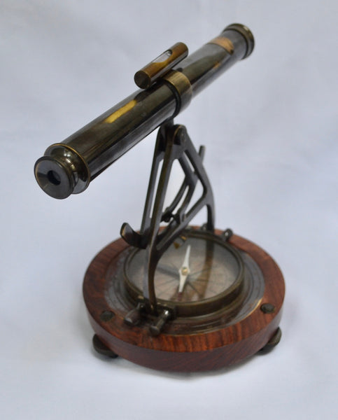 Black Surveying Alidade with a 10-15" Telescope & Compass on a wood base