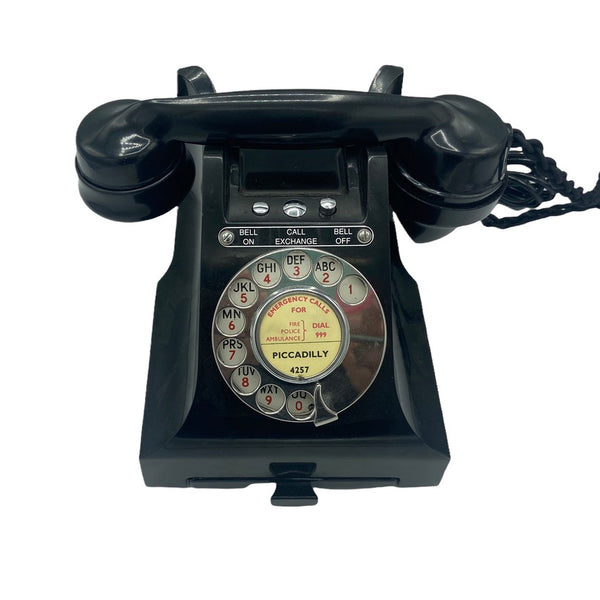1940's English GPO ( General Post Office ) Black Bakelite #300 Series Desk Telephone Bell On/Off with a Tray