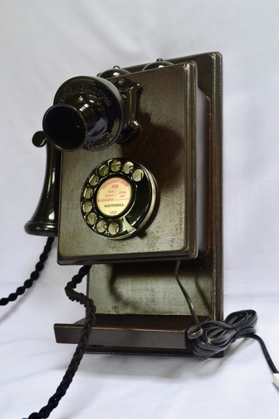 Black Wood 1920/30s Wall Telephone with a Shelf