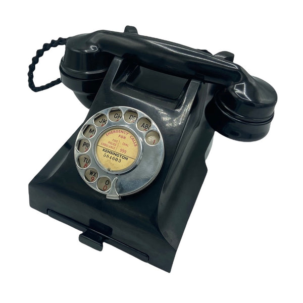 1940's English GPO ( General Post Office ) Black Bakelite #300 Series Desk Telephone with a tray