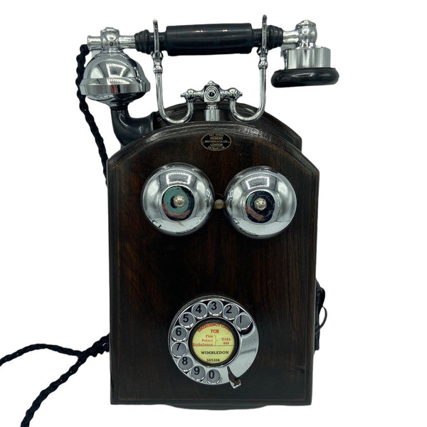 Chrome Big Wooden Wall 1930s/40s Style Cradle Telephone
