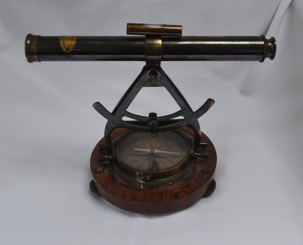 Black Surveying Alidade with a 10-15" Telescope & Compass on a wood base