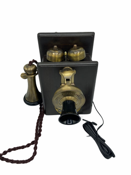 Brushed 1930's Style Wood Wall Working Telephone