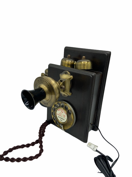 Brushed 1930's Style Wood Wall Working Telephone