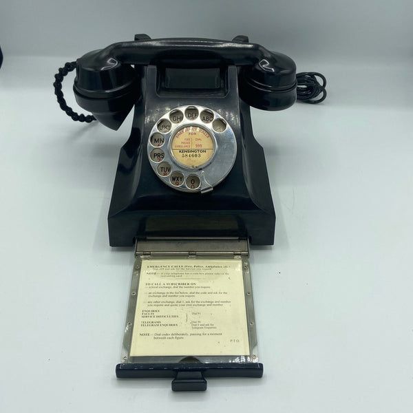 1940's English GPO ( General Post Office ) Black Bakelite #300 Series Desk Telephone with a tray