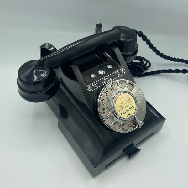 1940's English GPO ( General Post Office ) Black Bakelite #300 Series Desk Telephone Bell On/Off with a Tray