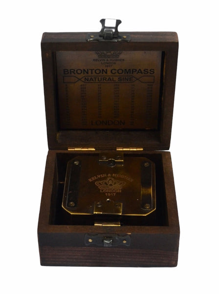 Black 3.5" Square Brunton  Pocket Transit Surveying or Geology Compass in a Wood Box
