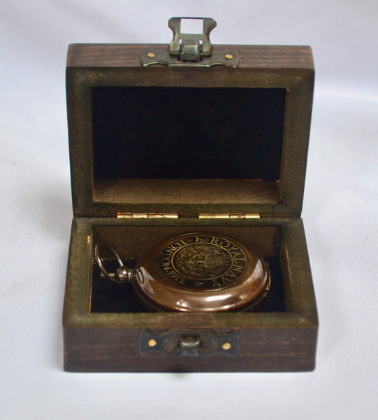 Black Royal Navy Style 2" Pocket Compass in a Wood Box