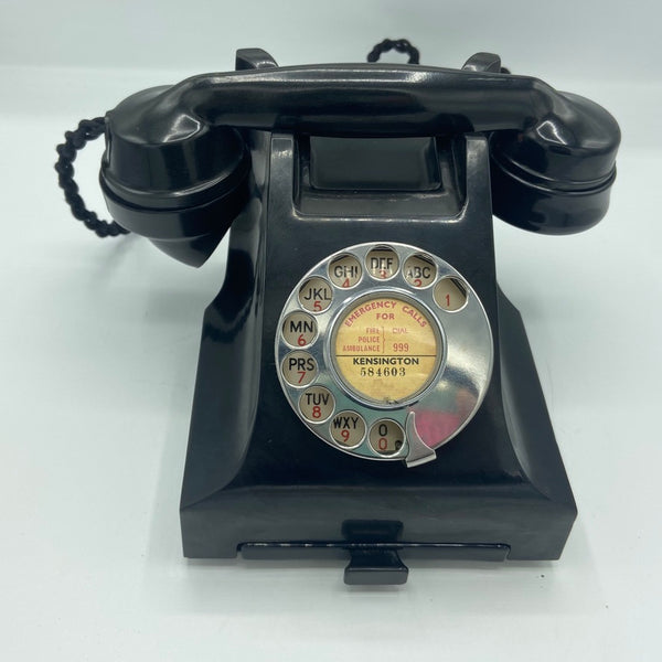 1940's English GPO ( General Post Office ) Black Bakelite #300 Series Desk Telephone with a tray