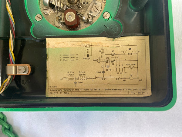 Antique Swiss WEIDMANN 1950's Lime Green Bakelite Wall Telephone