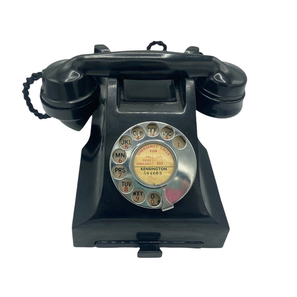 1940's English GPO ( General Post Office ) Black Bakelite #300 Series Desk Telephone with a tray