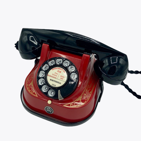 Red 1950's Original Antique Belgium Bell Telephone with a carrying handle