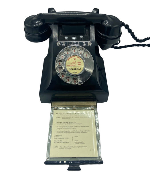 1940's English GPO ( General Post Office ) Black Bakelite #300 Series Desk Telephone Bell On/Off with a Tray