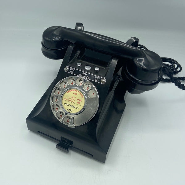 1940's English GPO ( General Post Office ) Black Bakelite #300 Series Desk Telephone Bell On/Off with a Tray