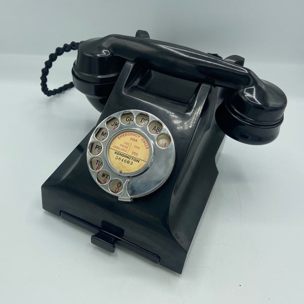 1940's English GPO ( General Post Office ) Black Bakelite #300 Series Desk Telephone with a tray