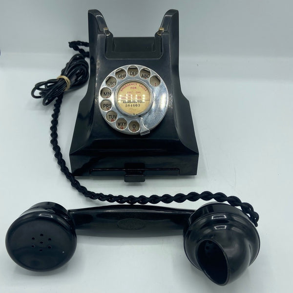 1940's English GPO ( General Post Office ) Black Bakelite #300 Series Desk Telephone with a tray