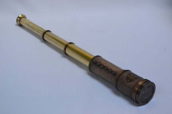 16" Brass & Grey Leather Dolland 4 Draw Telescope in a wood box
