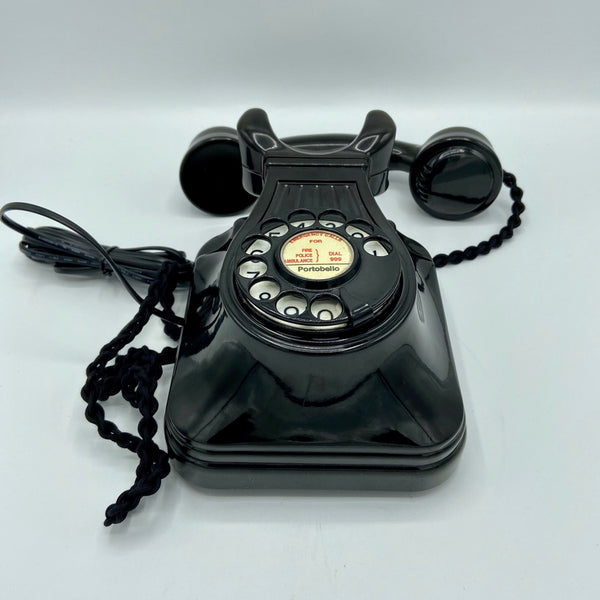 1940's Fluted Antique Art Deco GPO British Black Wall Bakelite Telephone