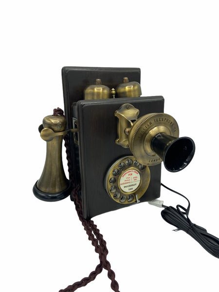 Brushed 1930's Style Wood Wall Working Telephone