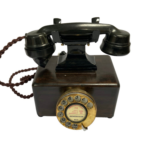 Brass Square Box 1930's Style Bakelite Handset Cradle Telephone with Bells behind