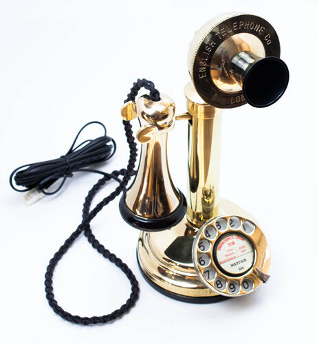 Brass 1920's Style Candlestick Telephone with a Black Cone