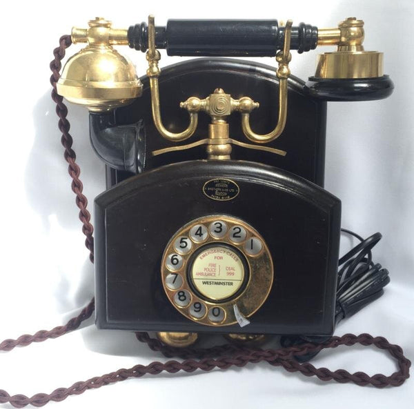 1930's  Style Brass Wood Wall Cradle Telephone