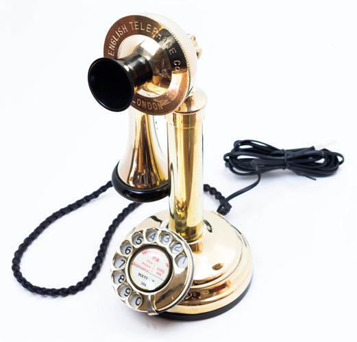 Brass 1920's Style Candlestick Telephone with a Black Cone