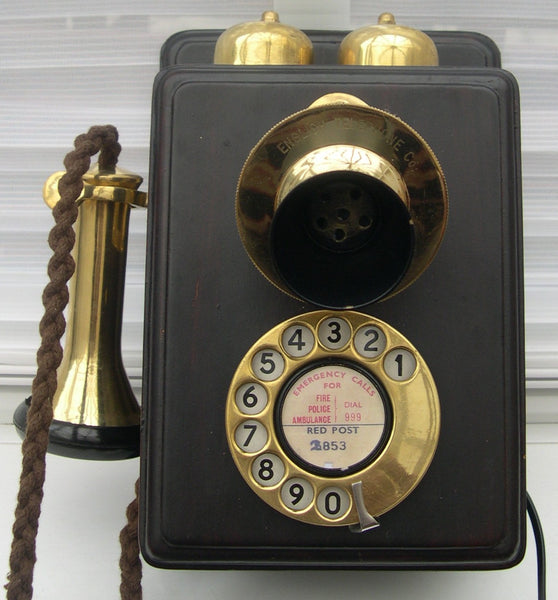 Brass 1930's Style  Wood Wall  Telephone
