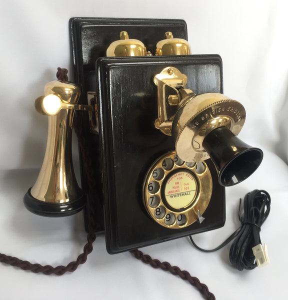 Brass 1930's Style  Wood Wall  Telephone