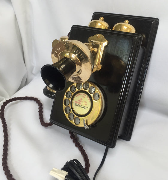 Brass 1930's Style  Wood Wall  Telephone