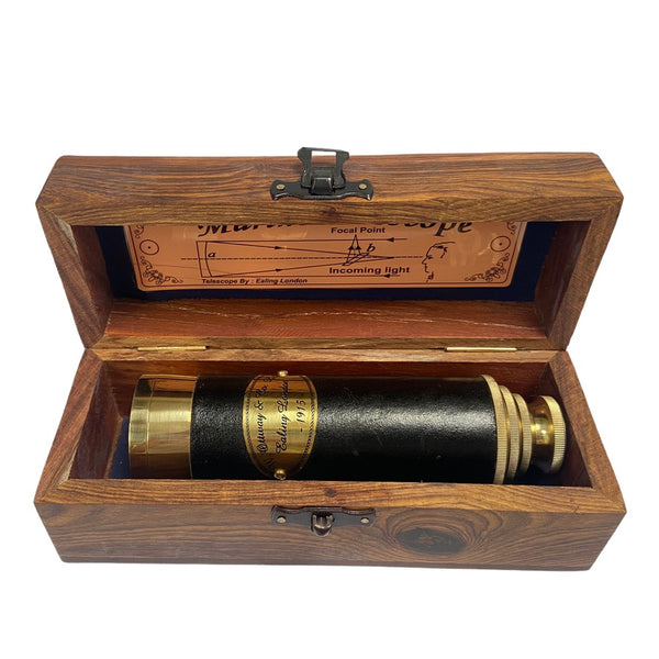 15.5" Brass Leather Ottway 4 Draw Telescope in a wood box