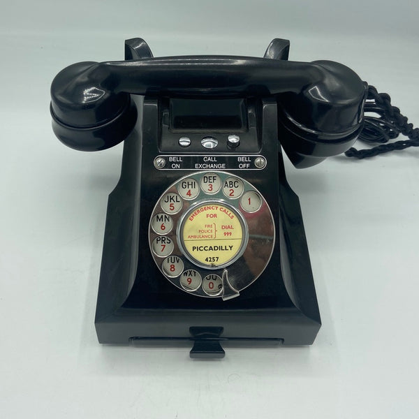 1940's English GPO ( General Post Office ) Black Bakelite #300 Series Desk Telephone Bell On/Off with a Tray