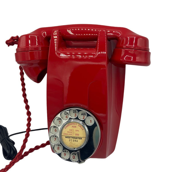 Antique British GPO ( General Post Office ) 1950's Red  Bakelite Wall Telephone