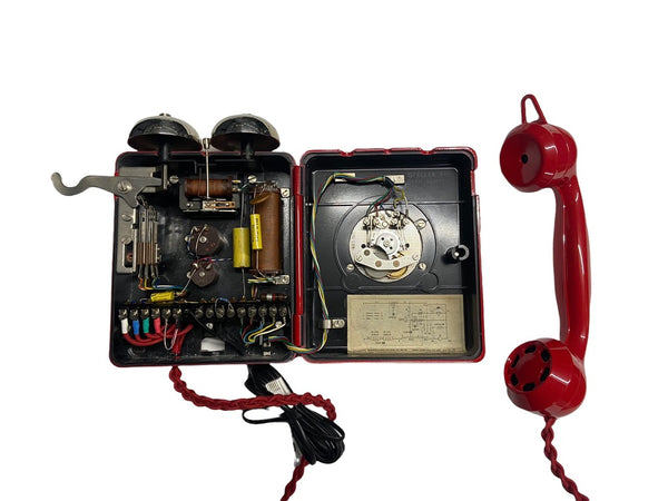 Antique WEIDMANN Swiss 1950's Red Coated Bakelite Wall Telephone